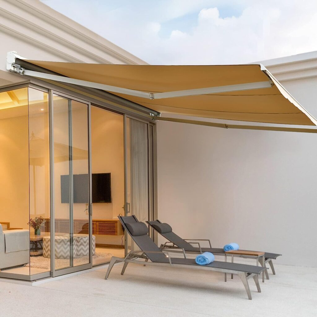 Motorized outdoor patio awning